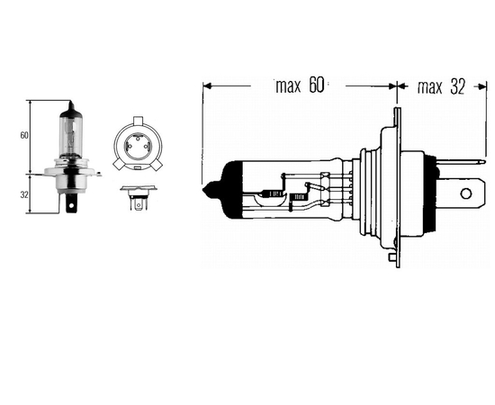 H4 Лампа Hella 12V 60/55W Heavy Duty (P43t), фото , изображение 2