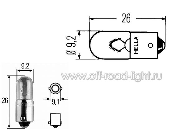 T4W Лампа Hella 12V 4W (BA9s), фото , изображение 3