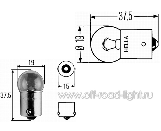 R10W Лампа Hella 12V 10W (BA15s), фото , изображение 2