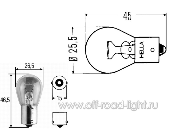 R18W Лампа Hella 12V 18W (BA15s), фото , изображение 2
