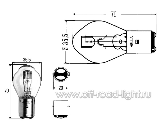 S2 Лампа Hella 24V 45/40W (BA20d), фото , изображение 2