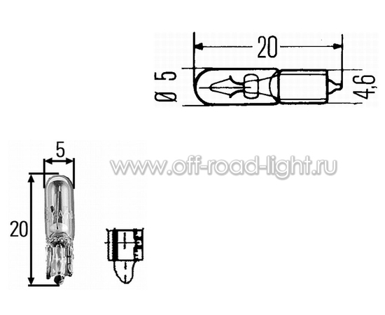 W1,2W Лампа 12V 1,2W (W2x4,6d) (без упаковки), фото , изображение 2